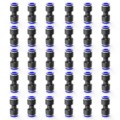 30-PACK 1/4" Tube OD Straight Push to Connect Fittings,PU-1/4 Union/Coupler Pneumatic Quick Connect Air Line Push Lock Hose Fittings - size: 1/4"OD/BLUE