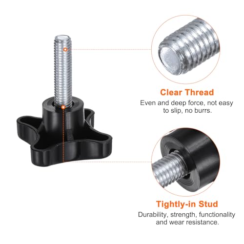 HARFINGTON 2pcs Star Knobs M10 x 35mm Male Thread Plastic 4-Star Stud Knob Hand Tightening Clamping Screw Replacement Threaded Handle, Black - size: M10 x 35mm