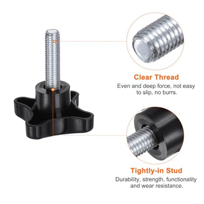 HARFINGTON 2pcs Star Knobs M10 x 35mm Male Thread Plastic 4-Star Stud Knob Hand Tightening Clamping Screw Replacement Threaded Handle, Black - size: M10 x 35mm