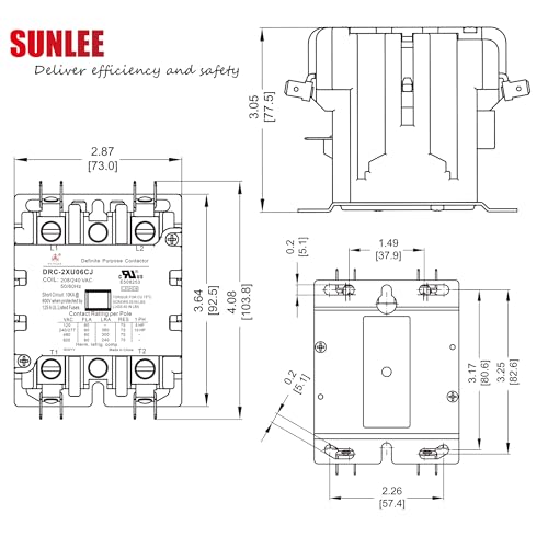 Sunlee controls 60 Amp 75 RES 2 Pole 220v 240V coil Contactor 42EF25AG equivalent DP Contactor - size: 2P 60A 208/240VAC