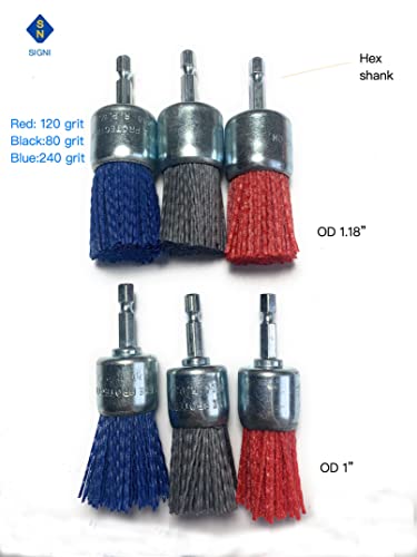 Signi 12 Pack Nylon Bristle Filament Abrasive Brush Drill Wheel and Cup Brush Set with 1/4 Inch Shank, Surface prep Remove Rust/Corrosion/Paint (3" Wheel, Hex Shank) - style: 3" wheel
