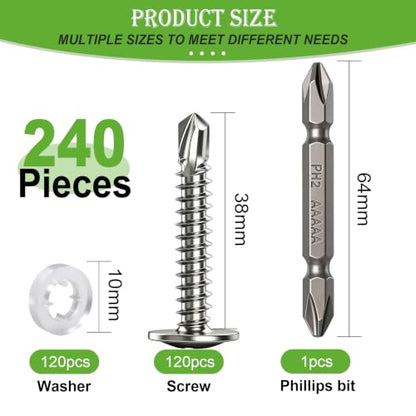 mxuteuk 240PCS #8×1-1/2" Self Drilling Screws, 410 Stainless Steel - size: SV #8×1-1/2"