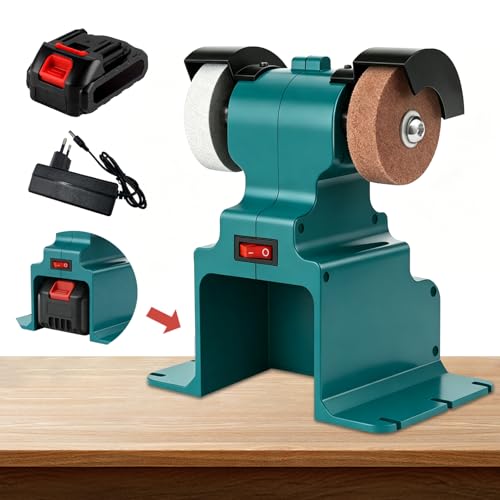 GLXX Mini Bench Grinder with 2 Wheels 250W Electric Multi Functional Bench Grinder 0-6000 RPM Heavy Duty Pure Copper Motor for Workshop Home Garage Metalworking Polishing Rust Removal (Blue) - color: Blue