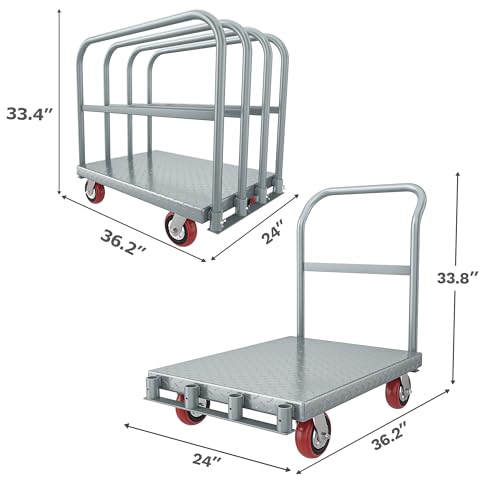DWVO Heavy Duty Panel Dolly Sheetrock Cart on Wheels w/ 4 Hand Drails