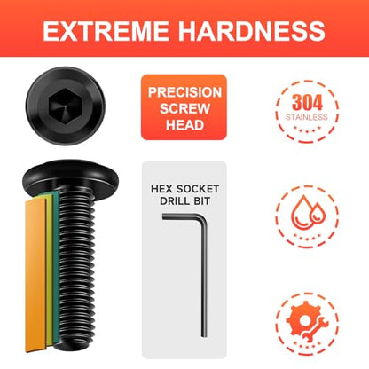 30Pcs M6 x 16mm Flat Head Hex Socket Cap Screws Bolts, 304 Stainless Steel Beds, Chairs and Cabinets Furniture Bolts Full Thread, Black Oxide & Hex Spanner - color: Black-M6, size: M6 x 16mm