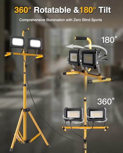 LED Work Light with Stand, 10000 Lumen Work Light with Adjustable and Foldable Tripod Stand, Waterproof with Individual Switch for Construction Job Site Workshop Garage, 2 Pack - size: 80W 2PACK