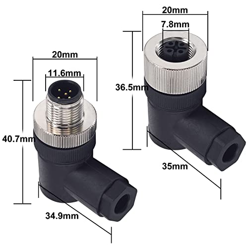 M12 5 Pin Male & Female Right Angle Socket Panel Aviation Wire Connector,12mm Industrial Circular Connector,Outdoor Waterproof IP67,4 Sets - color: Female+Male, size: 5Pin Right Angle