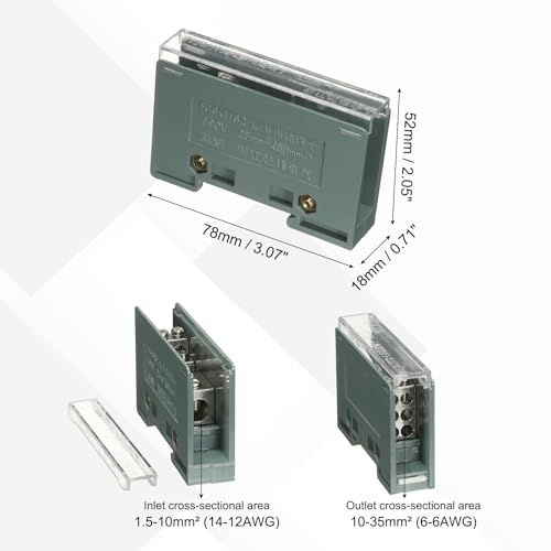 MECCANIXITY 1 in 6 Out Rail Terminal Blocks, 690V 100A Connectors Power Distribution Block with Flame-Retardant Housing for Power Distribution Cabinets 18mm Width 14-12AWG Gauge - size: 18mm 14-12AWG, style: 1 in 6 Out