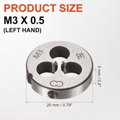 M3 x 0.5 Round Threading Die Left Hand Alloy Steel - size: M3 x 0.5
