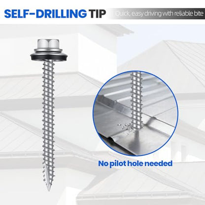 Kryonix Metal Roofing Screws #10 x 3 Inch, 330pcs, Ruspert Coating Screws - size: #10×3”