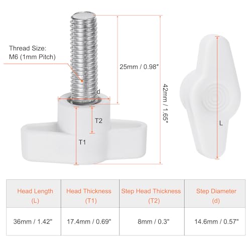 HARFINGTON 10pcs Wing Knobs M8 x 25mm Male Thread Plastic Tee Stud Knobs T Threaded Handles Hand Clamping Tightening Thumb Screws Thumbscrew, White - color: White, size: M8 x 25mm