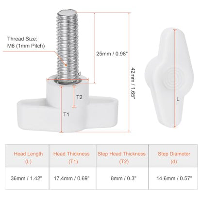 HARFINGTON 10pcs Wing Knobs M8 x 25mm Male Thread Plastic Tee Stud Knobs T Threaded Handles Hand Clamping Tightening Thumb Screws Thumbscrew, White - color: White, size: M8 x 25mm