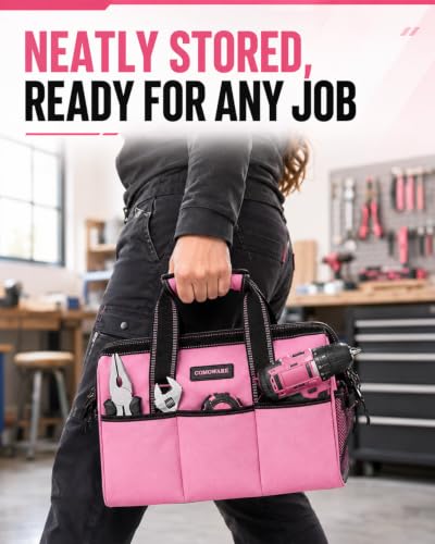 13-Inch Tool Bag for Women, Pink Soft Storage Bag with Inside Pockets - color: Pink