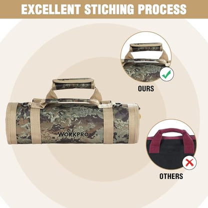 WORKPRO Roll Up Tool Bag, Tool Roll Organizer, 4 Pockets & 2 Pouches, Camo - color: Camo