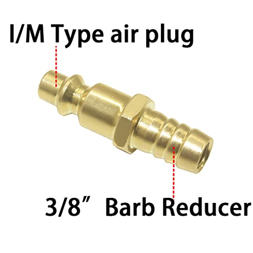 Industrial Type D Air Plug 1/4”Coupling x 3/8” Hose ID Barb Reducer Fitting for air compressor (Pack of 5) - size: 3/8"barb-plug(5Pcs)
