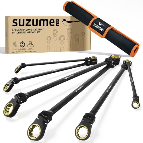 SUZUME Extra Long Flex Head Ratcheting Wrench Set 6PCS Metric (8-19mm) - size: 8-19mm