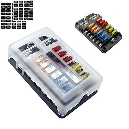 12 Way 12-24V Fuse Box with LED Warning Indicator, 12 Circuits, Negative Bus Fuse Blocks for Car Marine RV Truck DC, Plastic, Chassis Mount