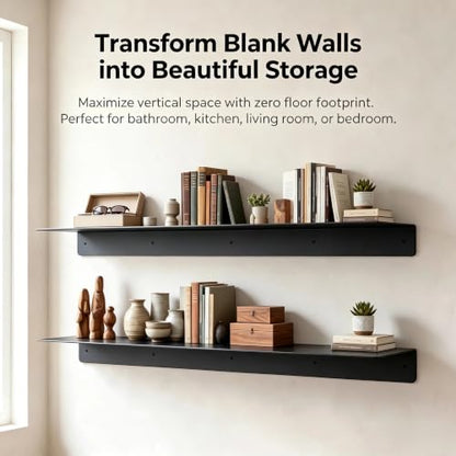 48 Inch 2-Pack Metal Floating Shelves for Wall, Heavy Duty Carbon Steel Floating Shelves, Farmhouse Industrial Home Rust-Proof Bathroom Kitchen Living Room Garage Storage Rack with Anchors