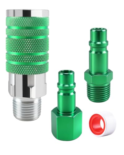 1/2" Air Hose Fittings Kit, 3-Piece Quick Connect Adapter, 1/2" Male NPT I/M Industrial Coupler and 2 Plugs, 300 PSI Green Plated Heavy Duty Iron, Ideal for Pneumatic Tools & Air Compressor - size: 3 PCS Male Thread-1/2"
