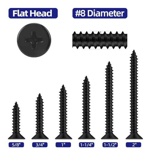 #8 x 1 Flat Head Self Tapping Screws, 304 Stainless Steel 18-8 Wood Screw, Black Finish, Screwdriver Bit Included, 100 PCS - color: Black, size: #8 x 1"