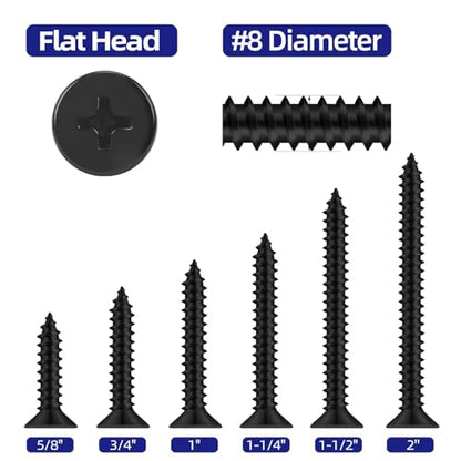 #8 x 1 Flat Head Self Tapping Screws, 304 Stainless Steel 18-8 Wood Screw, Black Finish, Screwdriver Bit Included, 100 PCS - color: Black, size: #8 x 1"