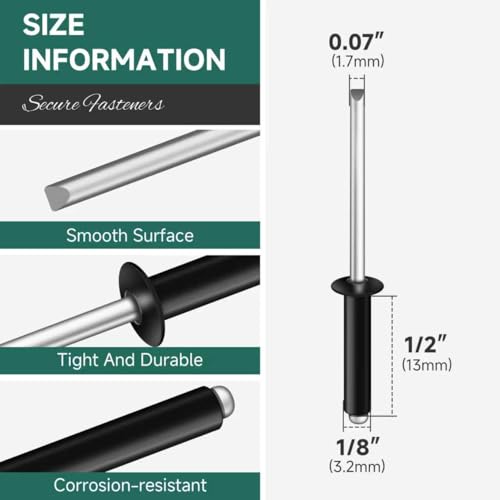 300 Pcs 1/8" x 1/2" Black Aluminum Blind Pro Rivets, 3.2 x 13mm Pop Rivets, Aluminum Grip and Steel Mandrel - color: Black, size: 1/8" x 1/2"