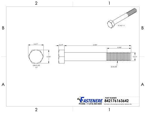5/16-18 x 2-1/2" Hex Head Cap Screw Bolts, External Hex Drive, Stainless Steel 304, Partially Threaded, Stainless Steel, Quantity 10 By Fastenere - size: 5/16-18 x 2-1/2 Inch (10 Pack)