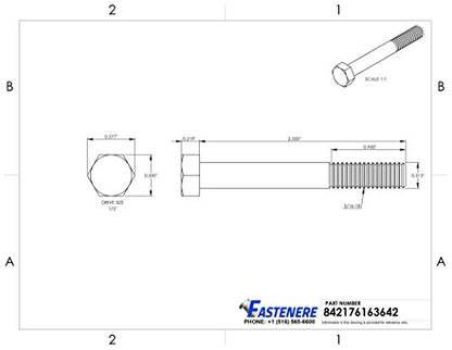 5/16-18 x 2-1/2" Hex Head Cap Screw Bolts, External Hex Drive, Stainless Steel 304, Partially Threaded, Stainless Steel, Quantity 10 By Fastenere - size: 5/16-18 x 2-1/2 Inch (10 Pack)