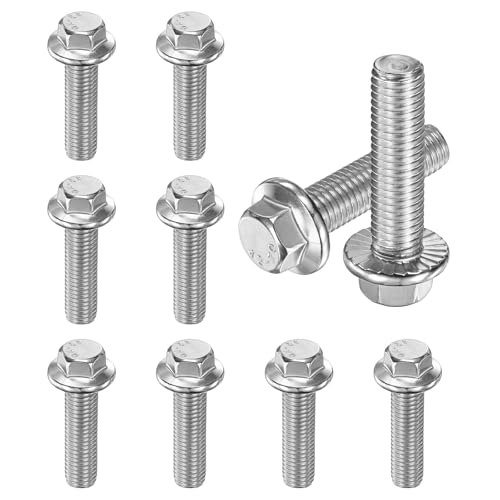 M METERXITY 10 Pack Flanged Hex Head Bolts, M12 x 45mm 304 Stainless Steel External Hex Drive Screws, Metric Fully Threaded Screw for Furniture Car DIY Project [Silver Tone] - size: M12 x 45mm