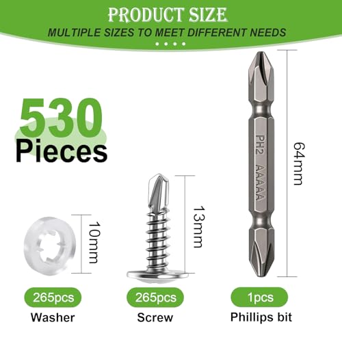 mxuteuk 530PCS #8×1/2" Self Tapping Screws,410 Stainless Steel - size: SV #8×1/2"