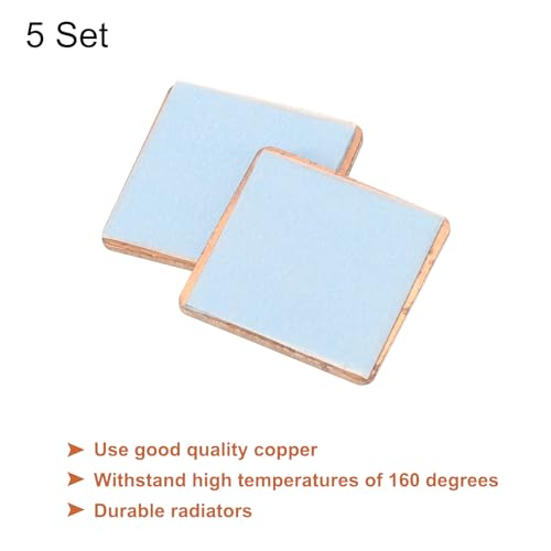 MECCANIXITY Heatsink Copper Sheet Shim, 1mm Thickness 15 x 15mm Pad with Thermal Conductive Adhesive Tape for Desktop Computer CPU Cooling Patch 5 Set - size: 1mm