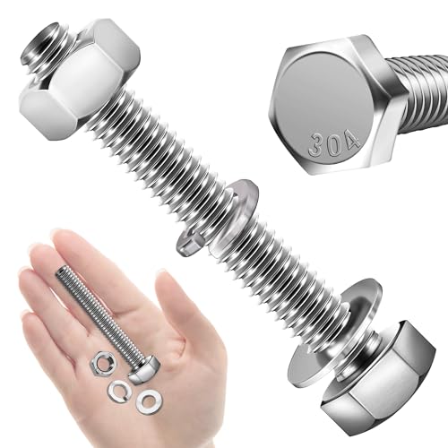 Mywish (10 Sets) 1/4-20x2 1/4-20 Bolt, Hex Head Assorted Screws Nuts and Bolts with Flat & Lock Washers, 304 Stainless Steel 18-8, Fully Threaded, 1/4 Metric Bolt Assortment - size: 1/4-20 x 2 (10 set)