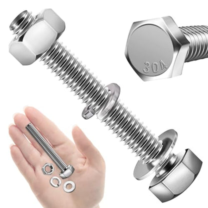 Mywish (20 Sets) 1/4-20x2 Hex Head Assorted Screws Nuts and Bolts with Flat & Lock Washers, 304 Stainless Steel 18-8, Fully Threaded, 1/4 Bolt Metric Bolt Assortment - size: 1/4-20 x 2 (20 set)