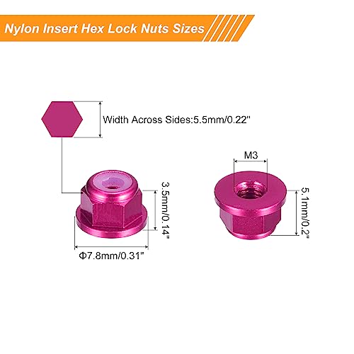 uxcell Nylon Insert Hex Lock Nuts 10Pcs M3 x 0.5mm Aluminum Alloy Pink - size: M3 x 0.5mm