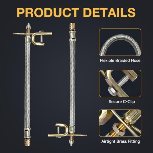 2 PCS 12" Metal Valve Stem Extenders, Flexible Stainless Steel Car Tire Valve Extension Kit with Clamps, Universal Braided Tire Stem Extender for Cars Trucks Trailers RVs - color: 12"