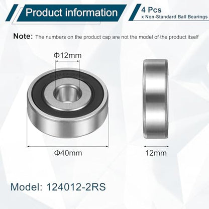 uxcell 4Pcs 124012-2RS Non-Standard Ball Bearings 12mm ID x40mm OD x12mm T - size: 124012-2RS