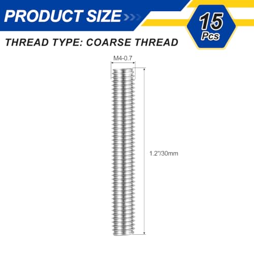M4-0.7 Fully Threaded Rod 30mm Length Coarse Thread 15Pcs - size: M4‑0.7 30mm