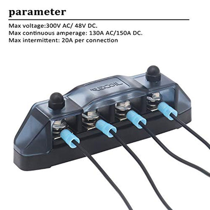 Recoil BBSPG4 4 Position Bus Bar Terminals Power Distribution Block - style: Discrete 4xM5 Studs Black