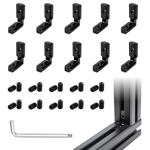10 Sets Black 3030 Aluminum Extrusion Hidden Connector Kit– 10pcs L-Shape Inside Brackets, Hex Screws, Hex Wrench – for 8mm T Slot Extruded Aluminum Accessories Hardware - size: 30 Series Black