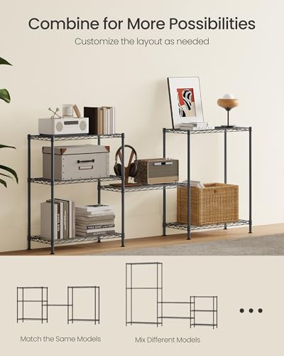 SONGMICS 3-Tier Storage Shelves, Adjustable Wire Shelving Unit, 8 Hooks - color: Ink Black, size: 3 Tiers (11.8"D x 23.6"W)