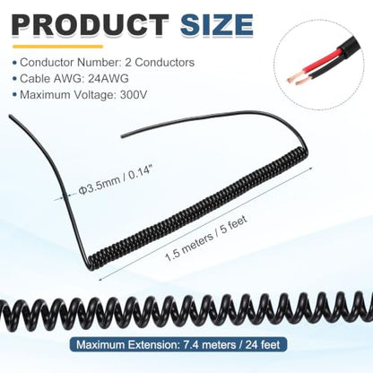 MECCANIXITY 5ft 24AWG Retractable Coiled Coil Cord 300V 105℃ 2 Conductor - size: 5ft x 24AWG, 2 Conductor
