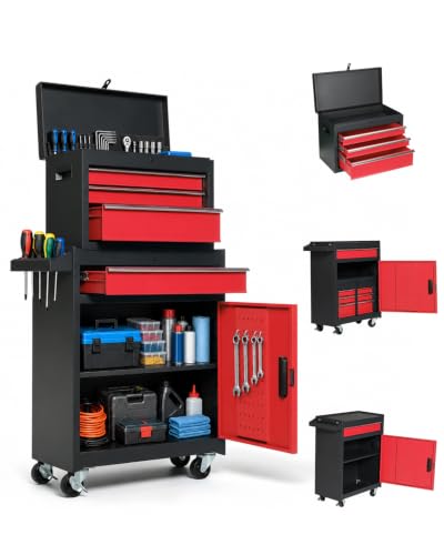 Winado 4-Drawer Rolling Tool Chest, 2-in-1 Storage Toolbox, Black & Red - color: Black & Red