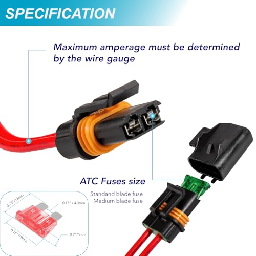 VANSIHO ATO/ATC Inline Fuse Holder Kit, IP67 Waterproof Sealed Fuse Block with 12-10 AWG Terminals for Car Audio, Off-Road Lights, Marine Boats (Pack of 6)