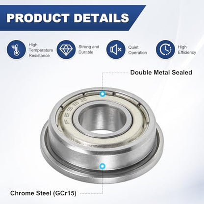 M METERXITY 4-Pack F698ZZ Flanged Ball Bearing, 8mm x 19mm x 6mm Double Metal Shielded Z1 Chrome (GCr15) Steel Flange Rip Bearings for Wheelbarrow/Printer/Fax Machines/Power Tools - size: 8mm x 19mm x 6mm