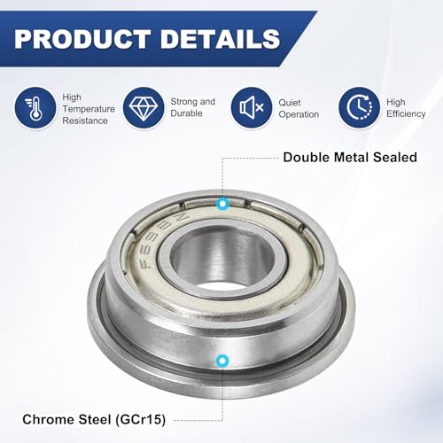 M METERXITY 4-Pack F698ZZ Flanged Ball Bearing, 8mm x 19mm x 6mm Double Metal Shielded Z1 Chrome (GCr15) Steel Flange Rip Bearings for Wheelbarrow/Printer/Fax Machines/Power Tools - size: 8mm x 19mm x 6mm