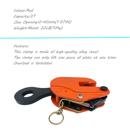 INTBUYING Vertical Plate Lifting Clamp 3T Load with Lock Hoist Hook Steel Plate Clamp Lifting Hook Heavy Duty Jaw Opening Max 1.57 inch