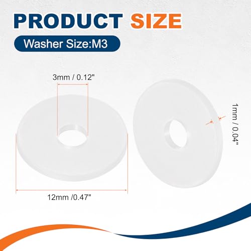 PATIKIL 125 Pcs Nylon Flat Washer M3 3mm ID 12mm OD 1mm THK White - color: White, size: 3mm x 12mm x 1mm