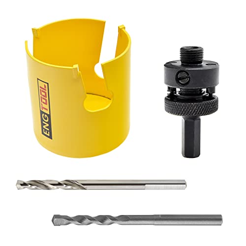 MaxTool 2-1/4" TCT Hole Saw Set 57mm Carbide Tip Holesaw 2.25" Deep 7/16" Hex Shank w Pilot Drill 4-Piece for Tough Abrasive Material; CT00Y57R216EA