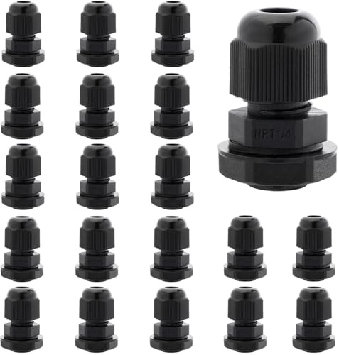 20PCS 1/4'' NPT Cable Gland Waterproof Adjustable 3-6.5mm/0.12-0.26inch Nylon Cable Glands Joints with Gaskets (1/4", 20PCS) - size: 1/4'' NPT 20pcs