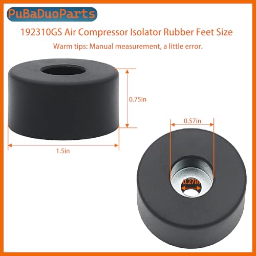 4 Pack 192310GS Anti Vibration Rubber Feet, Air Compressor Isolation Pads with Stainless Steel Nuts & Washers,for 094-0026, E106661, D091007, for Generators, Pressure Washers, Speaker Cabinets